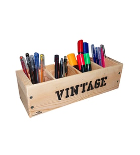 Doğal Ahşap 30cm Vintage Retro Tasarım Kalemlik Makyaj Masa Orgenizeri