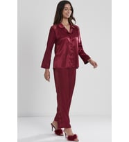 Saten Dantelli Pijama Takımı - 1438 (Bordo)