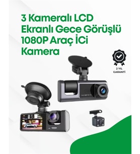 2.0” Lcd Ekranlı, Döngüsel Kayıt Özellikli Üç Kameralı Oto Kamera