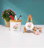 Flamingo Tasarımlı Kişiye Özel Flamingo Kalemlik ve Anahtarlık Hediye Seti