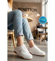 United Colors Of Benetton Siyah Beyaz Bağcıklı Cilt Memory Foam Unisex Spor Ayakkabı BNI-11220 G