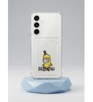 Samsung Galaxy S25 Boş Yapma Muz Detaylı Kart Bölmeli Şeffaf Telefon Kılıfı