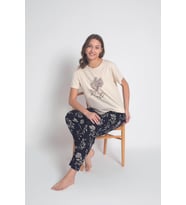 Senfoni Kadın Bisiklet Yaka Kısa Kol Pamuklu Pijama Takımı 6043 -1 Adet (Ekru)