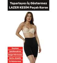 Özel Üretim İz İç Göstermez Kaymaz Sıkılaştırıcı Şekillendirici LAZER KESİM Paçalı Korse (Siyah)