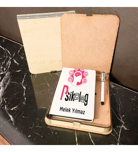Psikolog Ahşap Kutulu Defter Kalem Set 001