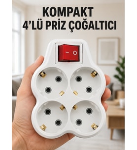 Kompakt 4’lü Priz Çoklayıcı Kablosuz Anahtarlı Ev Ofis Priz Çoğaltma Adaptörü