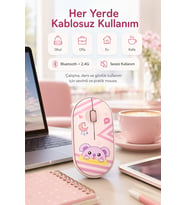 Çift Mod Bluetooth 2.4G Kablosuz Pembe Desenli Sessiz Optik Mouse
