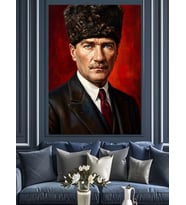 Şık Takım Elbiseli Atatürk Portresi Dekoratif Kanvas - Mdf Ahşap Tablo