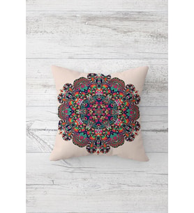 Mandala Desenli Çift Tarafı Baskılı Gizli Fermuarlı Yastık Kılıfı Kırlent Koltuk Yastık Kılıfı (Pudra)