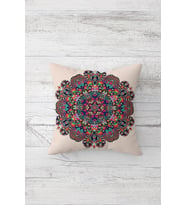 Mandala Desenli Çift Tarafı Baskılı Gizli Fermuarlı Yastık Kılıfı Kırlent Koltuk Yastık Kılıfı (Pudra)