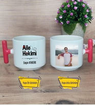 Aile Hekimi Kupa Bardak Fotoğraflı T Kırmızı Kulplu Doktora Tıp Bayramı Hediyesi