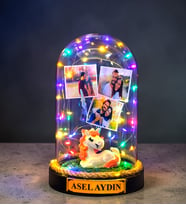 Kişiye Özel Tasarım Renkli Led Işıklı Fanus Size Özel Yazılı ve 3 Fotoğraflı (Model 6)