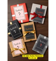 50 Adet Çizgi Detaylı Teşekkür Kartı - 5 Model - Paketleme Kartı - 9x6cm Kalın Parlak (Sarı)