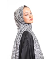 Geometrik Desen Pavia Seri Şal Eşarp Askısı ile Birlikte 75x200 cm Gri Krem-75x2