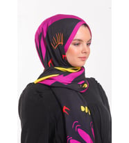 Geometrik Desen Modal Seri Şal Eşarp Askısı İle Birlikte 75x200 Siyah Fuşya-75x2