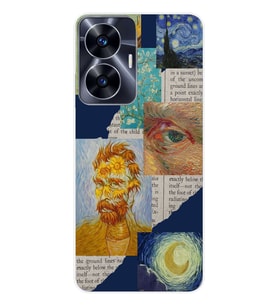 Realme C55 Uyumlu Vincent van Gogh Kolaj Desenli Şeffaf Telefon Kılıfı