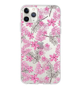 Apple iPhone 11 ProMax Uyumlu Kapak Floral Pembe Tasarımlı Şeffaf Silikon Kılıf