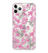 Apple iPhone 11 ProMax Uyumlu Kapak Floral Pembe Tasarımlı Şeffaf Silikon Kılıf