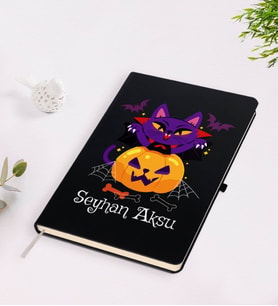 BK Gift Kişiye Özel Happy Halloween Tasarımlı Siyah Defter-13