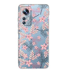Xiaomi Mi 12 Uyumlu Kamera Korumalı Kapak Floral Kırmızı Tasarımlı Şeffaf Silikon Kılıf