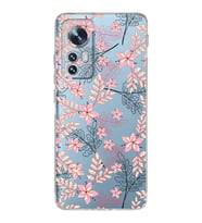 Xiaomi Mi 12 Uyumlu Kamera Korumalı Kapak Floral Kırmızı Tasarımlı Şeffaf Silikon Kılıf