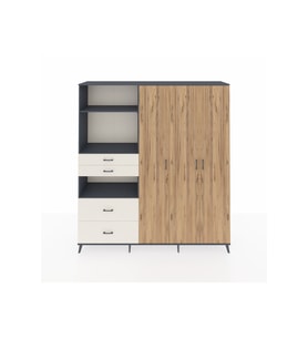 Hyperion Dolap 12 Raflı 4 Çekmeceli Tek Askılı 220x44x243 Antrasit-Çam/Aytaşı