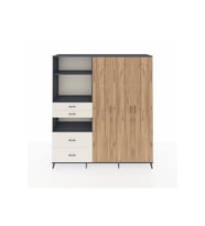 Hyperion Dolap 12 Raflı 4 Çekmeceli Tek Askılı 220x44x243 Antrasit-Çam/Aytaşı