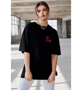 Unisex Baskılı Oversize T-Shirt - Siyah