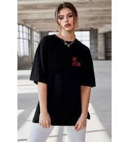 Unisex Baskılı Oversize T-Shirt - Siyah