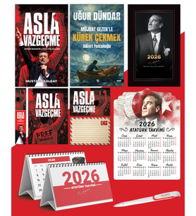 Asla Vazgeçme - Ayraç - Kartpostal - Poster - Müjdat Gezenle Kürek Çekmek -  2026 Ajanda İstikbal - İstikbal Ahşap Duvar Takvimi - Masa Takvimi