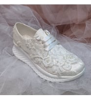 Berush Bride 801 Serisi  Dolgu Topuk Fransız Dantel Gelinlik Ayakkabısı (Sedef)