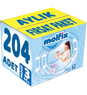 Molfix Bebek Bezi 3 Beden 4-9 KG Midi 204 Adet Aylık Fırsat Pk
