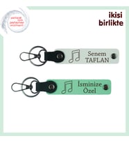 Klasik Müzik Tutkununa Uygun Hediye, Yazılabilir Deri Anahtarlık Takımı, Beyaz-Açık Yeşil