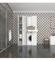 Kenzlife çamaşır-kurutma makinesi dolabı şahrur sol byz 187*120*60 çekmeceli banyo (Beyaz)