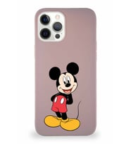 Apple iPhone 12 Pro Max Soft Premier Kapak Mickey Mouse-B Tasarımlı Silikon Kılıf - Pudra (Şeffaf)