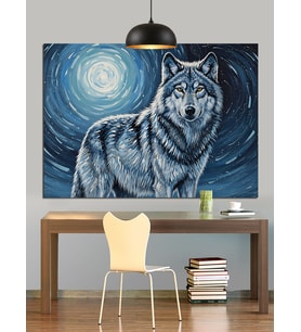 Beyaz Kurt Gece Dolunayda Dekoratif Kanvas - Mdf Ahşap Tablo