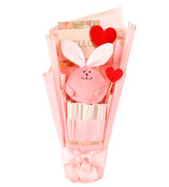 Peluş Sevimli Pembe Tavşan Hediye Buketi