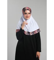 Beyaz Pratik Hazır Geçmeli Tesettür Eşarp Sandy Renkli Desenli Fileli 2401_42