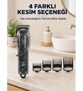 Saç Kesme ve Tıraş Makinesi 4 Kılavuz Taraklı Ayarlanabilir Bıçaklı LCD Ekranlı Şarj Edilebilir Profesyonel Tasarım