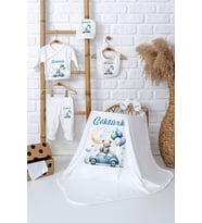 Pia Baby Premium %100 Pamuk İsim Yazılı Erkek Bebek Hastane Çıkışı Battaniyeli Bebek Hediye Seti 5056-04 (Ekru)