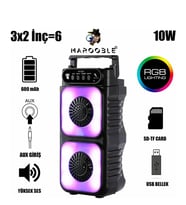 HF-3225 RGB Işıklı Taşınabilir Bluetooth Mikrofon Destekli Hoparlör 3x2 İnç Çift Woofer USB TF Destekli