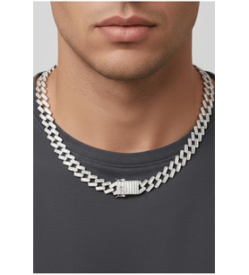 14 K White Gold Kaplama 925 Ayar Gümüş Miami Cuban Choker Kolye