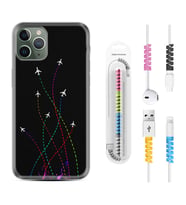 Apple iPhone 11 12 13 14 Pro Max Kılıf Kablo Koruma Spiral Silikon Line Planet 1736