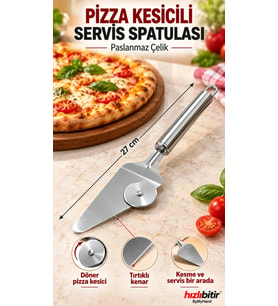 ByMyHand Paslanmaz Çelik Pizza Kesicili Servis Spatulası