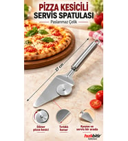 ByMyHand Paslanmaz Çelik Pizza Kesicili Servis Spatulası