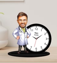 Kişiye Özel Karikatürlü Doktor Temalı Ahşap Biblo Masa Saati
