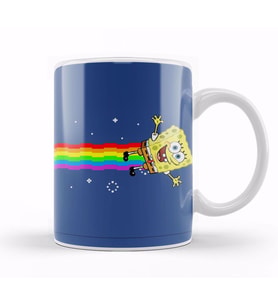 Spongebob Sqaurepants Nyan Cat Meme Kupa Bardak Porselen