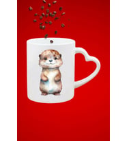 Anime Cute Otter Su Samuru Baskılı Hediye Kalp Kupa Bardak Porselen Çay Kahve Fincanı