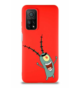 Xiaomi Mi 10T Soft Premier Kapak Plankton Tasarımlı Silikon Kılıf - Kırmızı (Şeffaf)