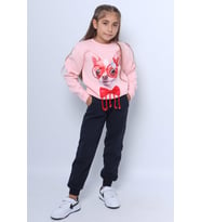 KIZ ÇOCUK 3 İPLİK EŞOFMAN TAKIMI BASKILI D34 (Pembe)